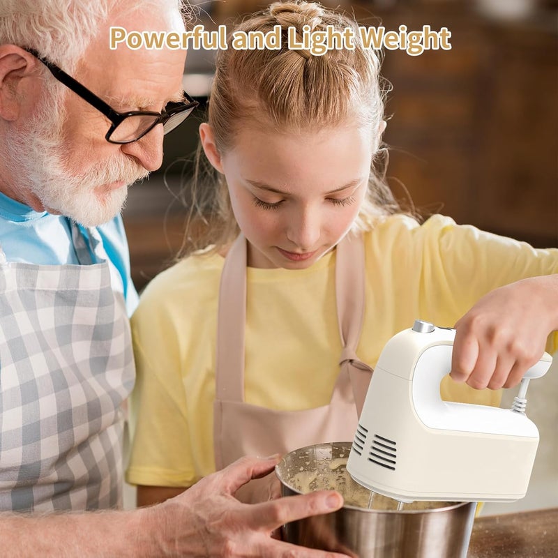 Yomelo 9-Speed Digital Hand Mixer Electric, 400W Powerful DC Motor, Hand Mixer Electric Handheld with Snap-On Storage Case, 5 Stainless Steel Accessories, Beaters, Dough Hooks, Whisk(Cream White) - Image 3